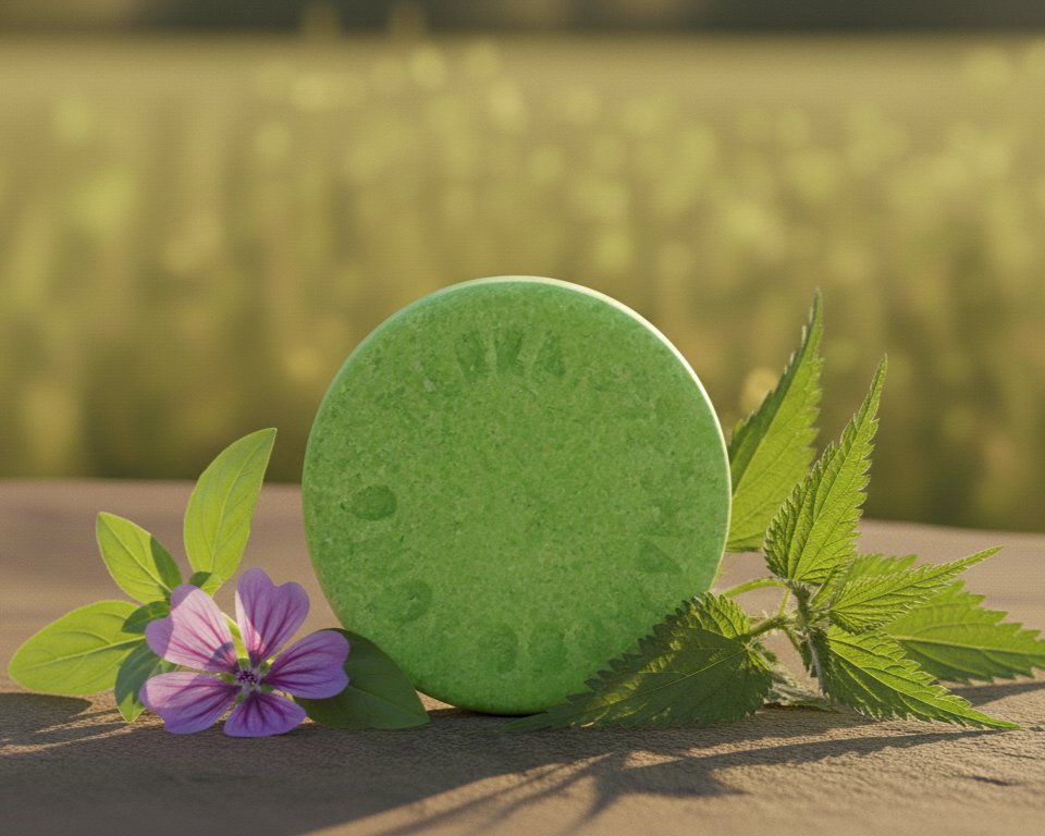 Champú sólido FUERZA para cabello fino con ortiga, malva y albahaca elaborado artesanalmente por Somos Tierra.